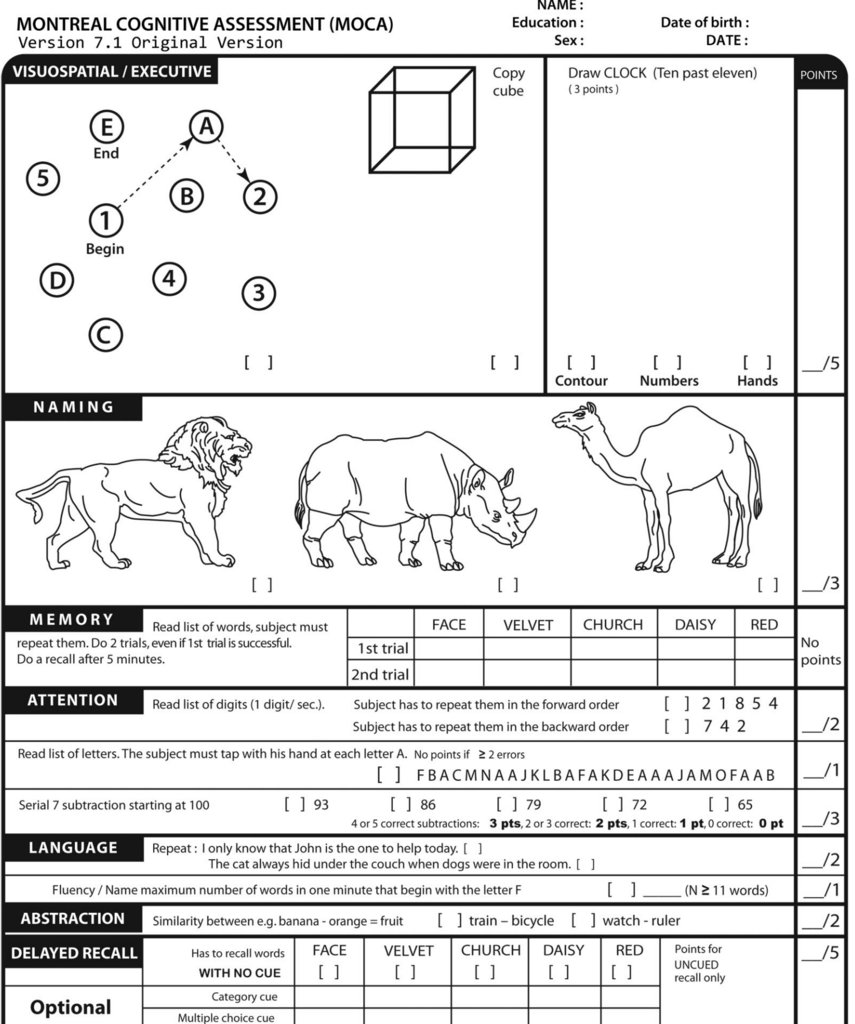 Mini-Mental State Examination sample page